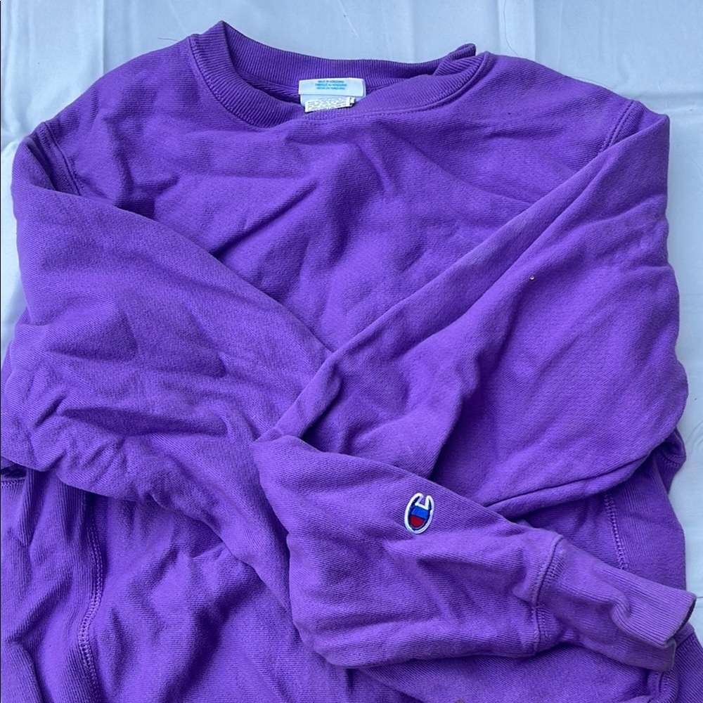 Champion Purple Crewneck Sweater with Embroidered Logo
